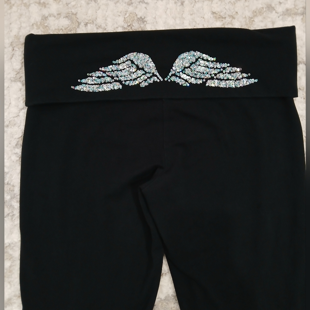 PINK Victorias Secert Vintage Y2K foldover Flare Leggings With Sequins ~ Size L